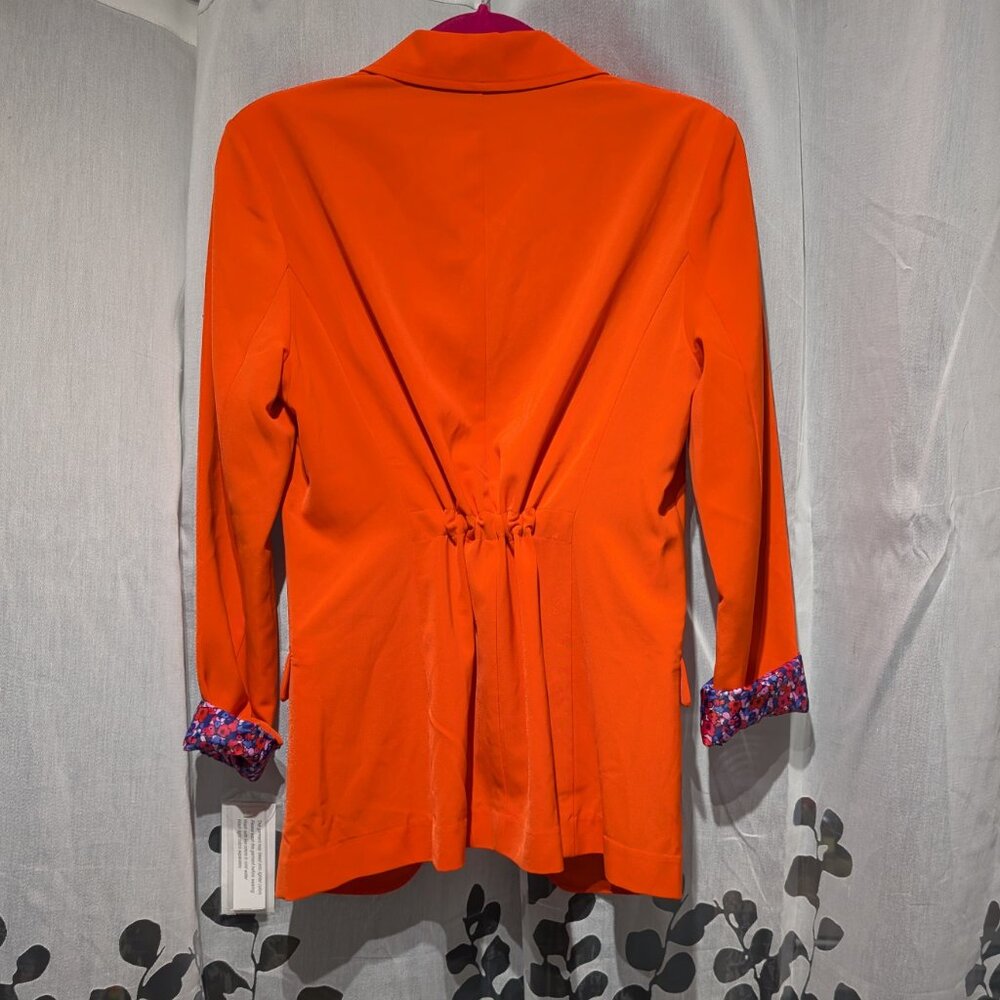 NWT Twiggy London Women's Boyfriend Orange Blazer Blue Floral Lining Medium - Picture 9 of 15